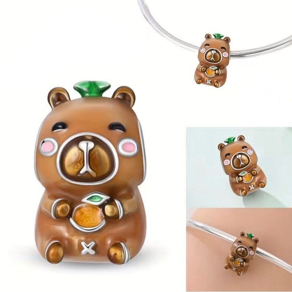 Capybara charm silver bead kawaii